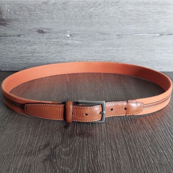 Men's Orange Cotton Canvas Web Belt with Brown Leather Trim Sz 40 - Picture 1 of 6